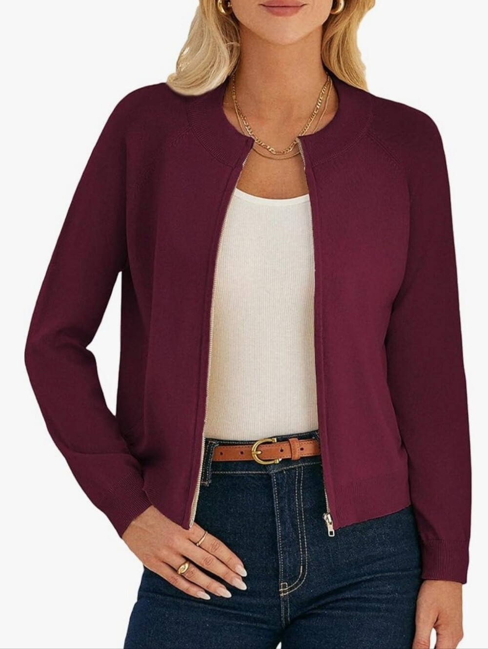 Grace Karin Women's Full-Zip Sweater Jacket - Wine/burgundy